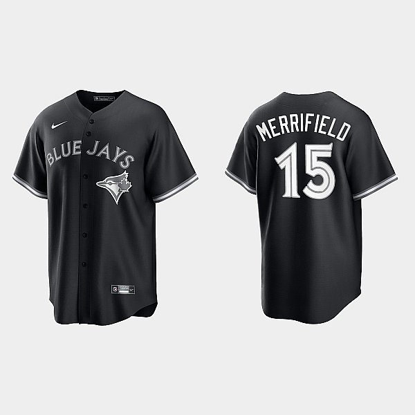 Mens Toronto Blue Jays #15 Whit Merrifield Nike Black White Collection Jersey